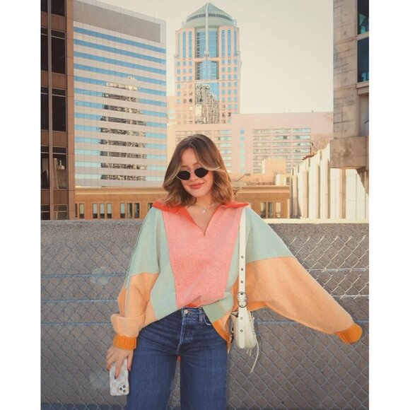 FREE PEOPLE Sidewalk Sweatshirt in Sunrise Combo Size X-Small - Picture 1 of 13